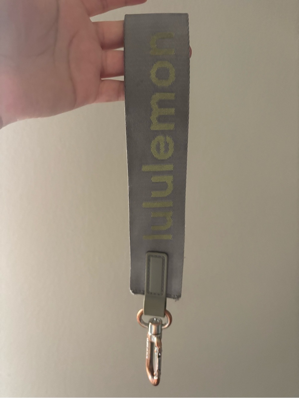 lululemon athletica Gray & Yellow Wrist Lanyard with tarnished silver Clip